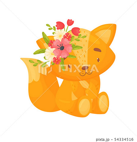 Cute cartoon fox. Vector illustration on white background. 54334516