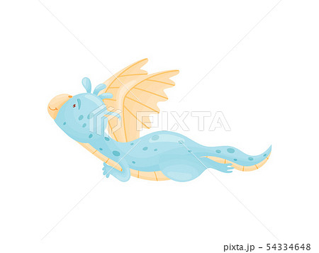 Cute dragon lies and looks up. Vector illustration on white background. Cute dragon lies and looks up. Vector illustration on white background. 54334648