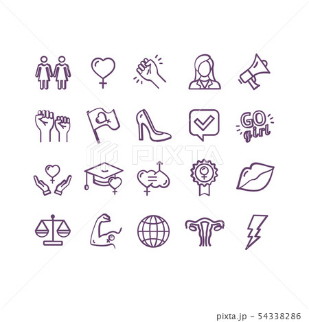 Feminism Signs Thin Line Icon Set. Vector 54338286