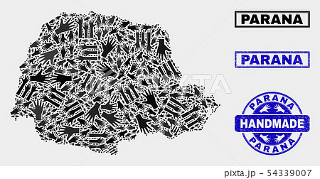 Handmade Collage of Parana State Map and Textured Stamp Handmade Collage of Parana State Map and Textured Stamp 54339007