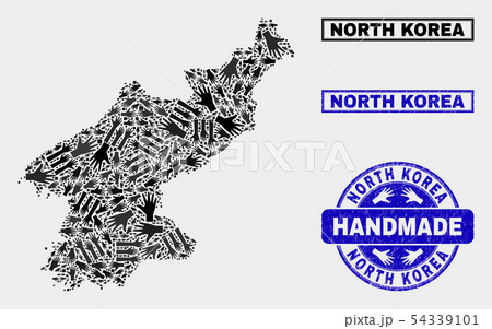 Handmade Composition of North Korea Map and Scratched Stamp 54339101