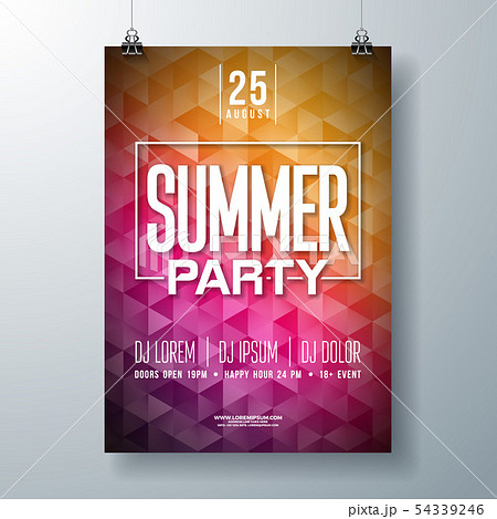 Vector Summer Celebration Party Flyer Design with Typography Letter on Abstract Background. Summer 54339246