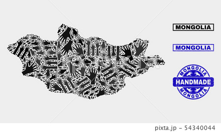 Handmade Composition of Mongolia Map and Textured Seal 54340044