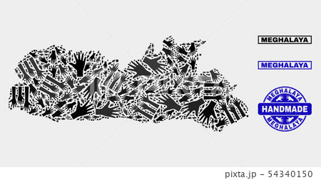 Handmade Composition of Meghalaya State Map and Distress Stamp 54340150