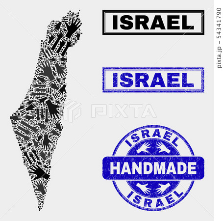 Handmade Composition of Israel Map and Textured Stamp 54341790