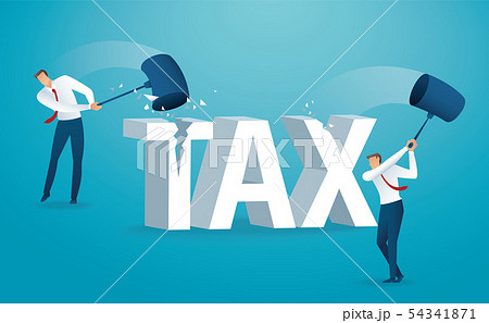 Man destroying the word tax with a hammer 54341871