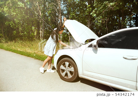 Young woman traveling on the car in sunny day Young woman traveling on the car in sunny day 54342174