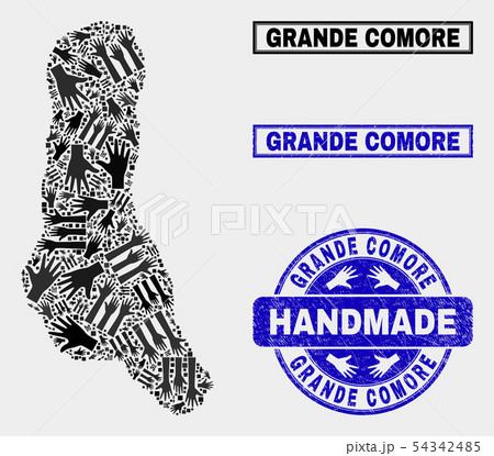 Handmade Collage of Grande Comore Island Map and Scratched Seal 54342485