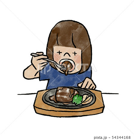 ハンバーグを食べる女の子のイラスト素材