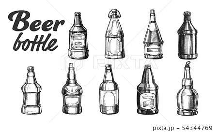 Hand Drawn Blank Closed Beer Bottle Set Vectorのイラスト素材