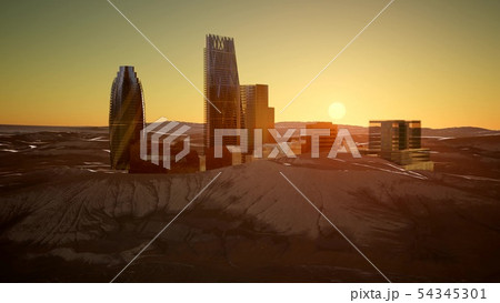 city skyscrapes in desert at sunset 54345301