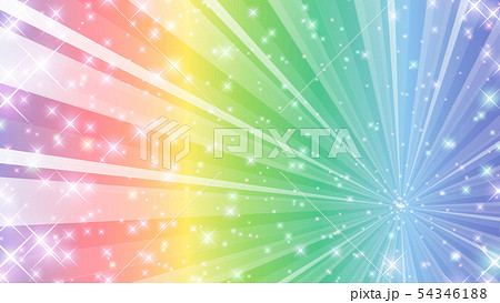 虹のグラデーションと集中線の背景 キラキラ 16 9のイラスト素材