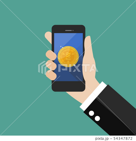 Hand holding smartphone with libra currency Hand holding smartphone with libra currency 54347872