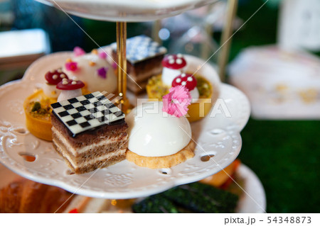 Magical and colorful set of afternoon tea Magical and colorful set of afternoon tea 54348873