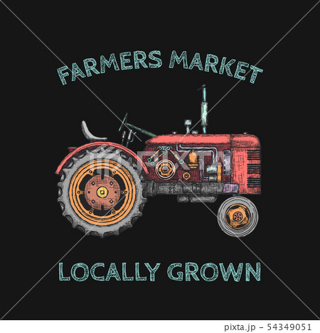 Vintage agricultural tractor, sketch. Hand drawn Vector 54349051