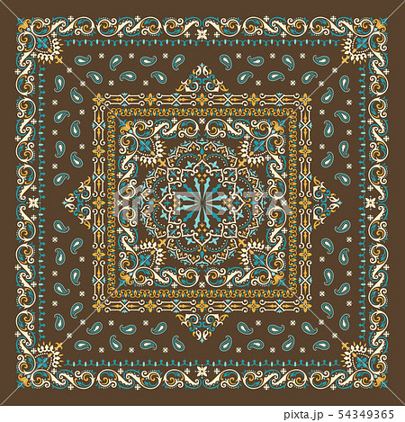 Vector ornament paisley Bandana Print. Silk neck scarf or kerchief square pattern design style, best 54349365