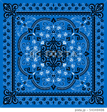 Vector ornament paisley Bandana Print. Silk neck scarf or kerchief square pattern design style, best 54349406