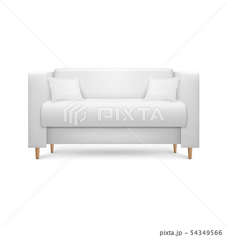 Vector 3d Realistic Render White Leather Luxury Office Sofa, Couch with Pillows in Simple Modern 54349566
