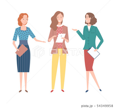 Working Ladies With Reports And Documents Pagesのイラスト素材