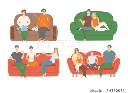 People Sitting on Couch Vector Illustration Set People Sitting on Couch Vector Illustration Set 54350082