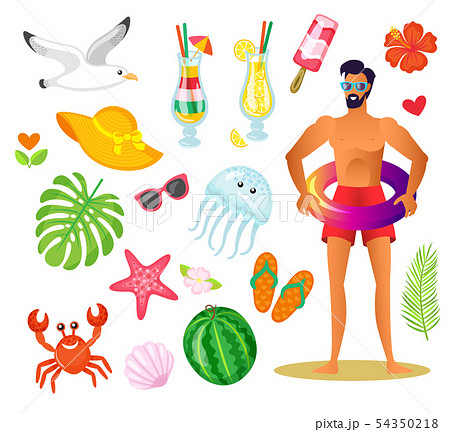 Man with Lifebuoy, Summer Vacation Elements Icon Man with Lifebuoy, Summer Vacation Elements Icon 54350218