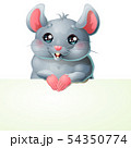 Cute grey mouse and banner on white 54350774