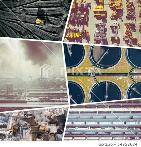 Collage of aerial view on industrial activity and 54352674