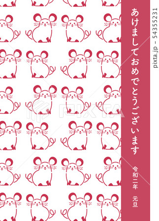 年賀状 ネズミ 令和二年 テンプレート 赤 紅白 年賀状 ネズミ 令和二年 テンプレート 赤 紅白 54355231