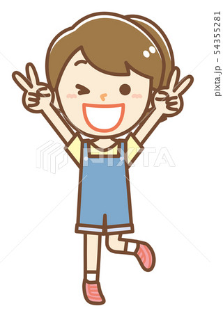 Vサインをする女の子のイラストのイラスト素材