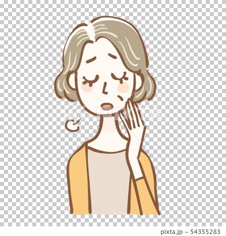 薄毛に悩むシニア女性のイラスト 54355283