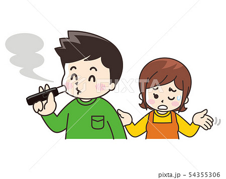 電子タバコを吸う男性と呆れる女性のイラスト素材