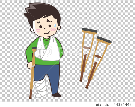 松葉杖をついたギプスの男性 54355445