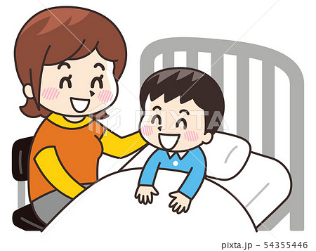 入院中の子供に付き添う母親のイラスト素材