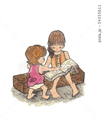 本を読む姉妹 54355611