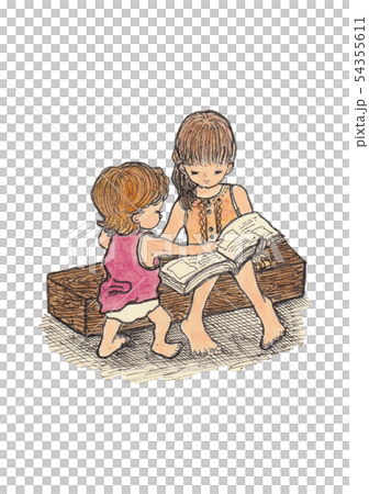 本を読む姉妹 54355611