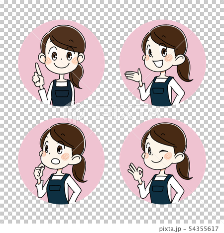 エプロンを着た若い女性 アイコンセットのイラスト素材