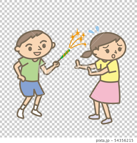 夏 火の用心 花火を人に向ける子供のイラスト素材