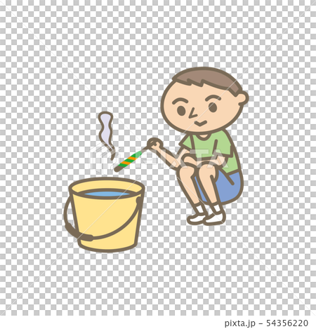 A child who puts fireworks into a bucket for summer fire caution fire extinguisher 54356220