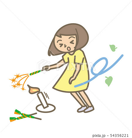 夏　火の用心　風のある時に花火をする子供 54356221