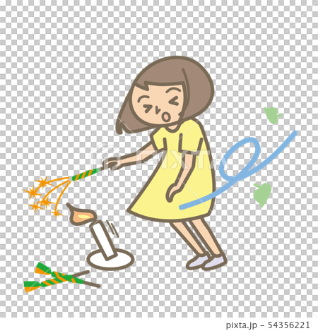 夏　火の用心　風のある時に花火をする子供 54356221