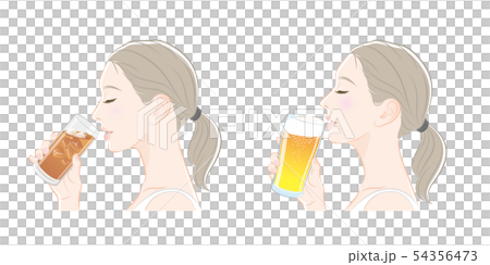 女性の横顔 冷たい飲み物のイラスト素材