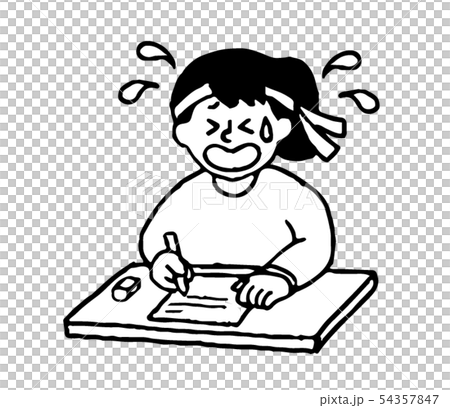 試験 テスト中焦るハチマキ女性 シンプル のイラスト素材