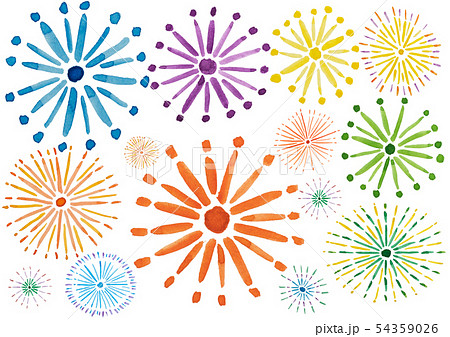 打ち上げ花火 手描き水彩のイラスト素材
