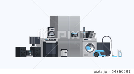 set different home appliances electric house equipment collection flat horizontal 54360591