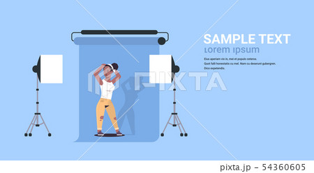 young woman model in casual clothes posing modern professional photo studio interior smiling african 54360605