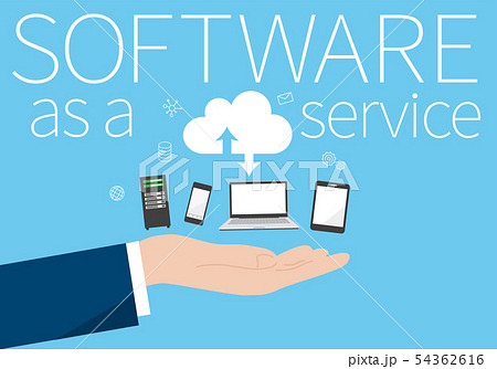 Saas サース Software As A Service デバイスと手のイメージ ベクター素材のイラスト素材