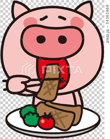 ブタが豚肉を食べるのイラスト素材