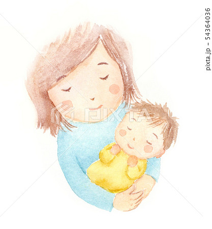 ママと眠っている赤ちゃん　水彩イラスト 54364036