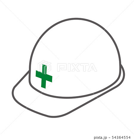 工事現場 建設現場のヘルメット 安全帽 白いヘルメット 緑十字 主線有り ベクターデータのイラスト素材