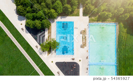 Photo from above of basketball field in park on summer Photo from above of basketball field in park on summer 54365927